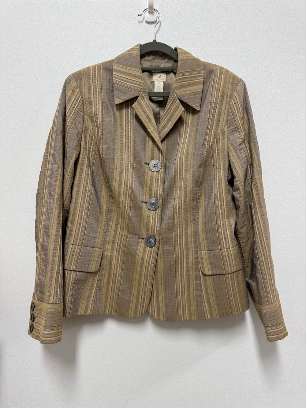 J. Jill Taupe and Tan Striped Blazer Jacket